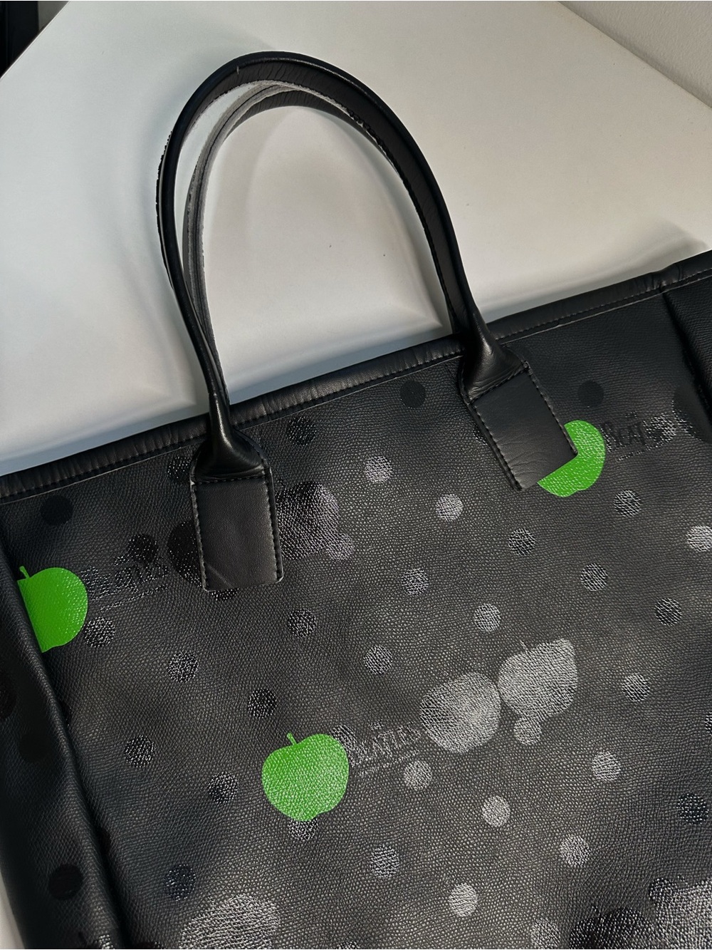 Comme des Garcons X Beatles Black Tote with Green Apple Motif - Picture 8 of 9